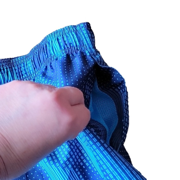 Nike Blue Geometrical Men Swim Trunks Sporty Lined Side Pockets Strings Vintage - Picture 10 of 16